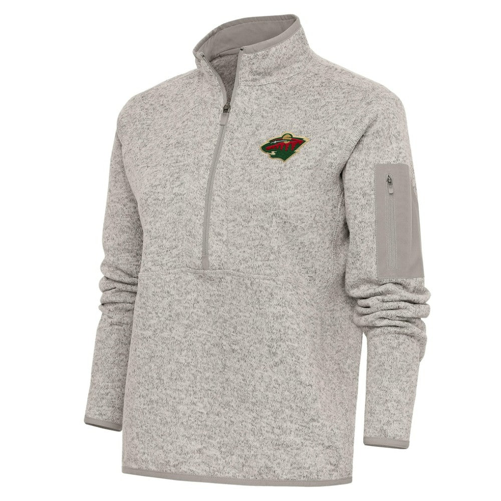 Minnesota Wild Antigua Women's Team Logo Fortune Quarter-Zip Jacket Oatmeal