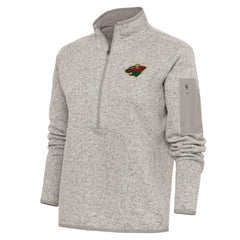 Minnesota Wild Antigua Women's Team Logo Fortune Quarter-Zip Jacket Oatmeal