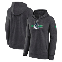 Vancouver Canucks Fanatics Women's Authentic Pro Core Secondary Fleece Pullover Hoodie Heather Charcoal