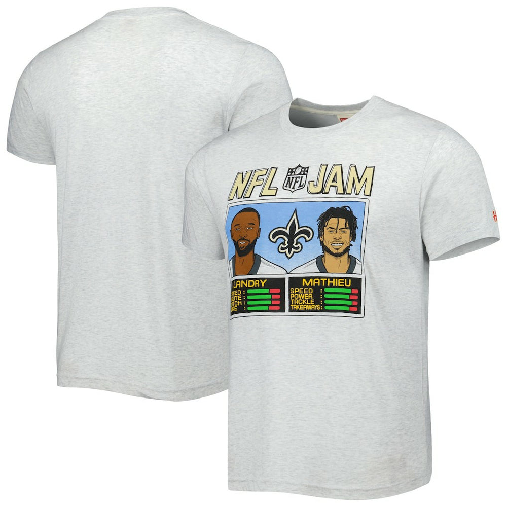 Jarvis Landry & Tyrann Mathieu New Orleans Saints Homage Unisex NFL Jam Tri-Blend T-Shirt - Heather Gray for sale