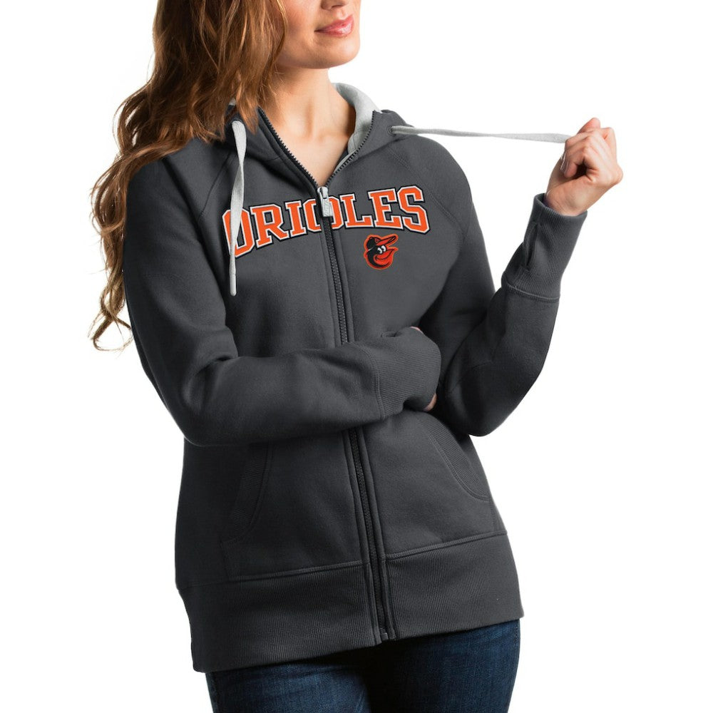 Baltimore Orioles Antigua Women's Team Logo Victory Full-Zip Hoodie - Charcoal