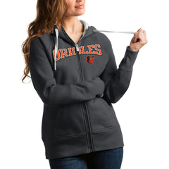 Baltimore Orioles Antigua Women's Team Logo Victory Full-Zip Hoodie - Charcoal