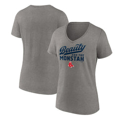 Boston Red Sox Women's Beauty And The Monstah V-Neck T-Shirt - Gray