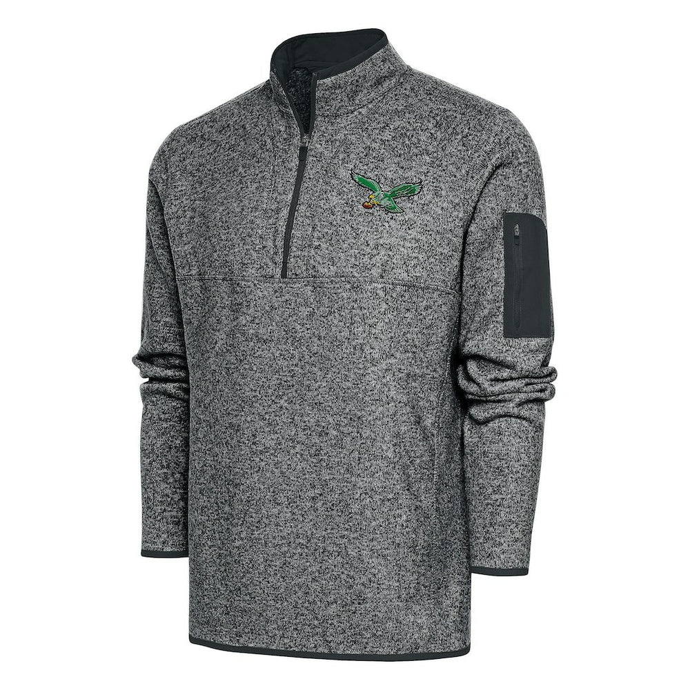 Philadelphia Eagles Antigua Throwback Fortune Quarter-Zip Pullover Jacket - Heather Charcoal on sale