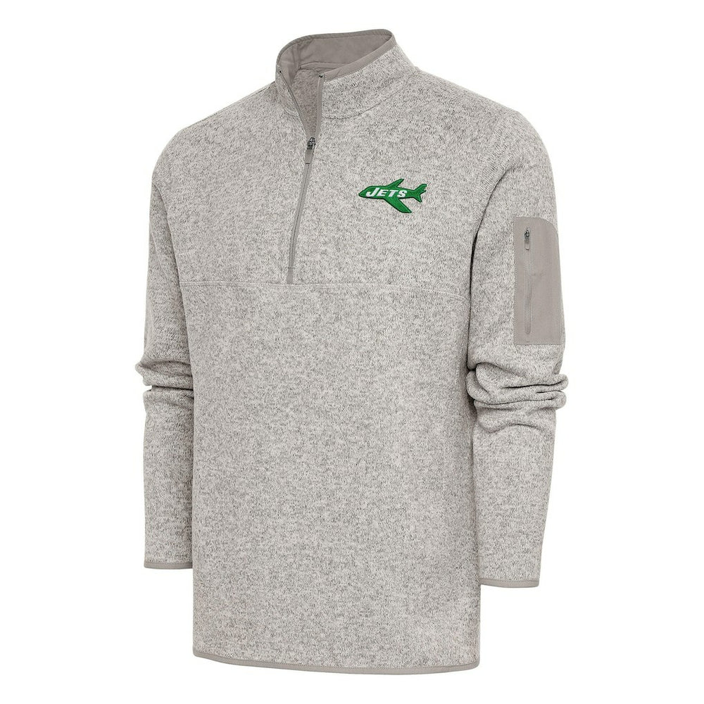 New York Jets Antigua Throwback Fortune Quarter-Zip Pullover Jacket - Oatmeal for sale