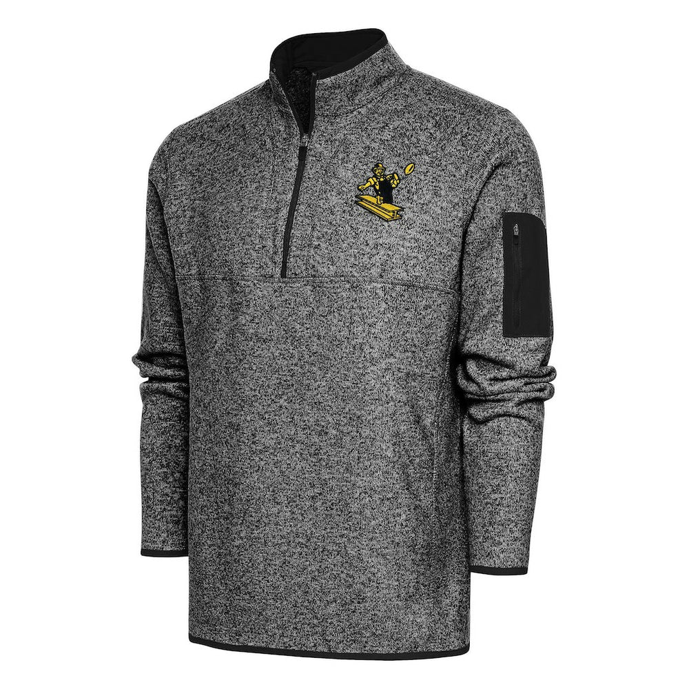 Pittsburgh Steelers Antigua Throwback Fortune Quarter-Zip Pullover Jacket - Heather Black cheap
