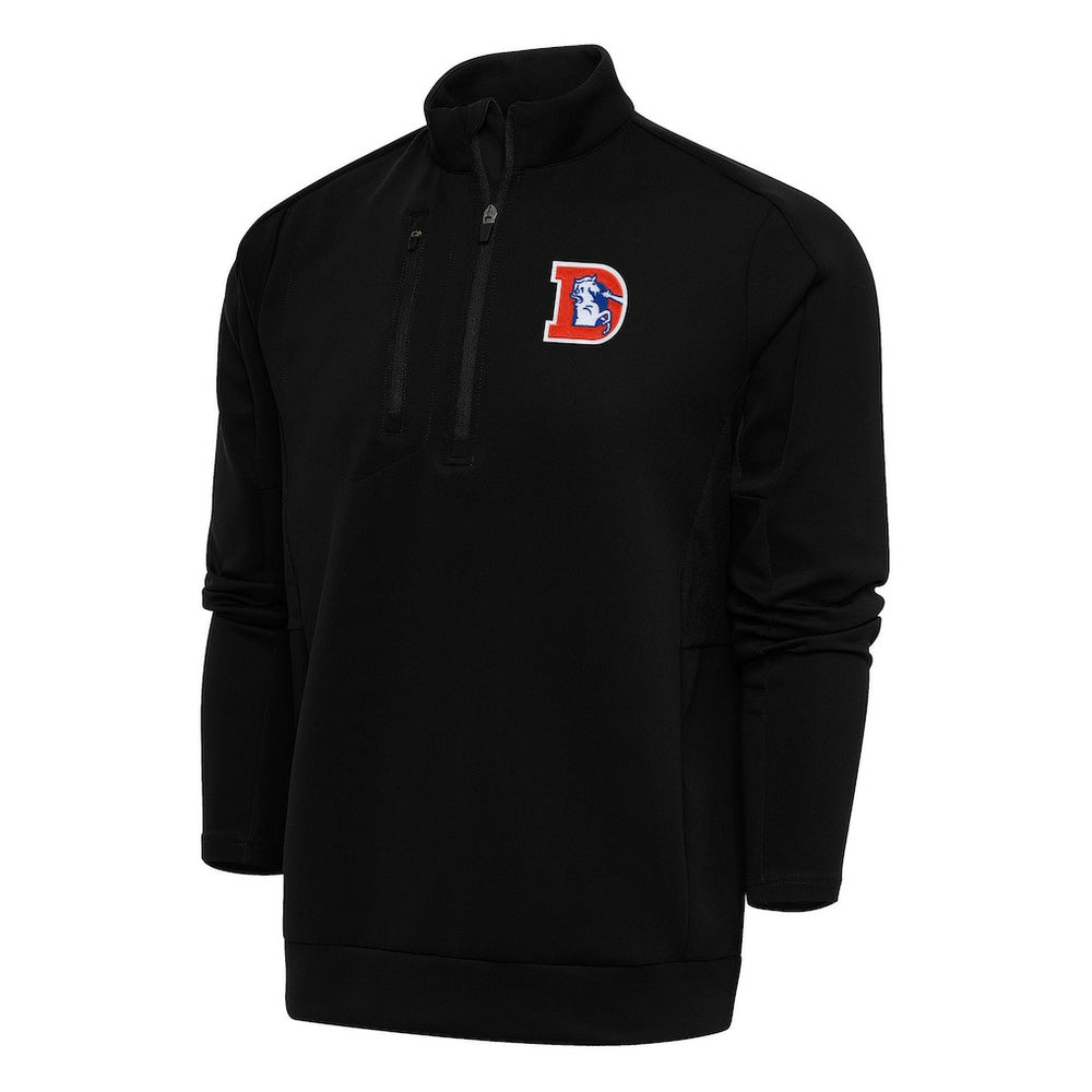Denver Broncos Antigua Team Logo Throwback Generation Quarter-Zip Pullover Top - Black sale