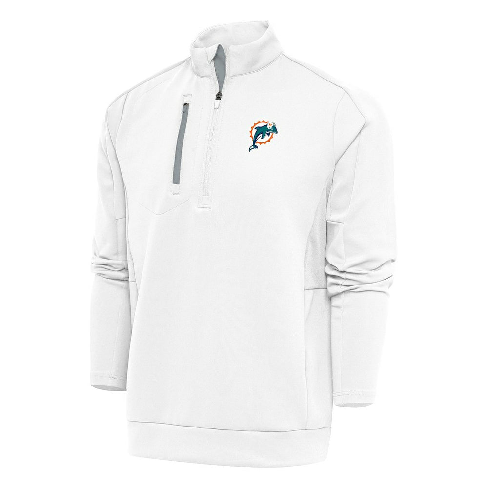 Miami Dolphins Antigua Team Logo Throwback Generation Quarter-Zip Pullover Top - White on sale