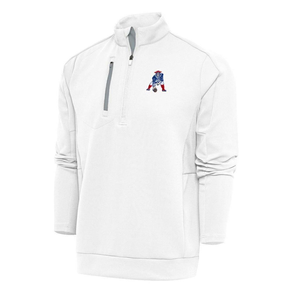 New England Patriots Antigua Team Logo Throwback Generation Quarter-Zip Pullover Top - White discount