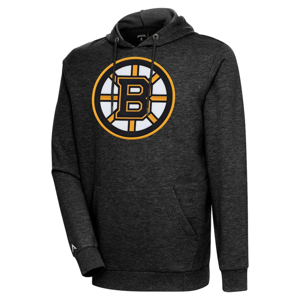 Boston Bruins Antigua Logo Action Chenille Pullover Hoodie Heather Black