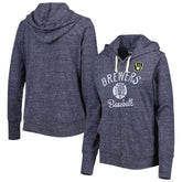 Milwaukee Brewers Touch Women's Training Camp Tri-Blend Lightweight Full-Zip Hoodie - Navy