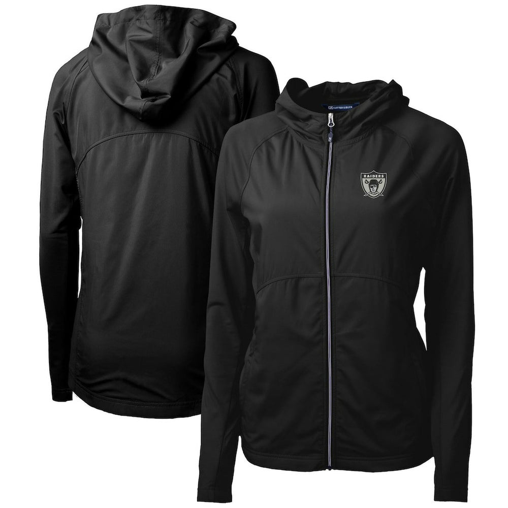Las Vegas Raiders Cutter & Buck Women's Throwback Logo Adapt Eco Knit Hybrid Recycled Full-Zip Hoodie - Black on sale