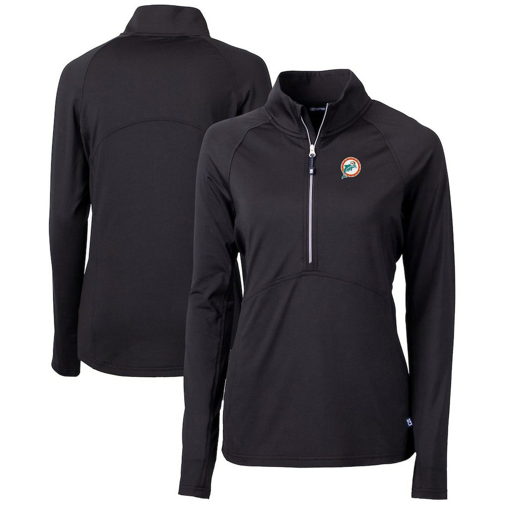 Miami Dolphins Cutter & Buck Women's Throwback Logo Adapt Eco Knit Stretch Recycled Half-Zip Pullover Top - Black outlet
