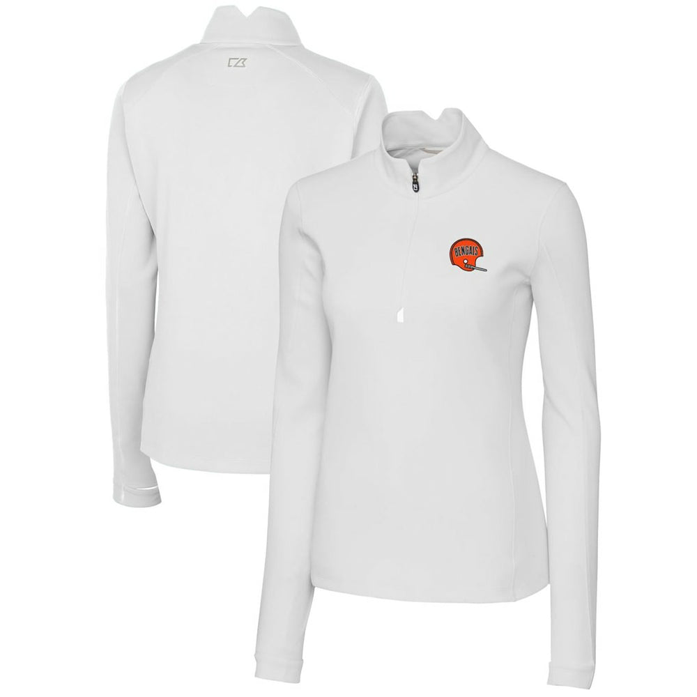 Cincinnati Bengals Cutter & Buck Women's Throwback Logo Traverse Stretch Quarter-Zip Pullover Top - White for sale