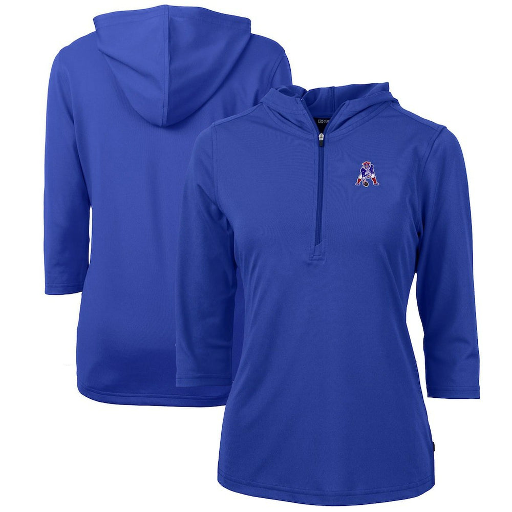New England Patriots Cutter & Buck Women's Throwback Logo Virtue Eco Pique 3/4 Sleeve Half-Zip Pullover Hoodie - Royal for sale