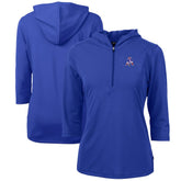 New England Patriots Cutter & Buck Women's Throwback Logo Virtue Eco Pique 3/4 Sleeve Half-Zip Pullover Hoodie - Royal for sale