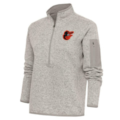 Baltimore Orioles Antigua Women's Logo Fortune Quarter-Zip Pullover Jacket - Oatmeal