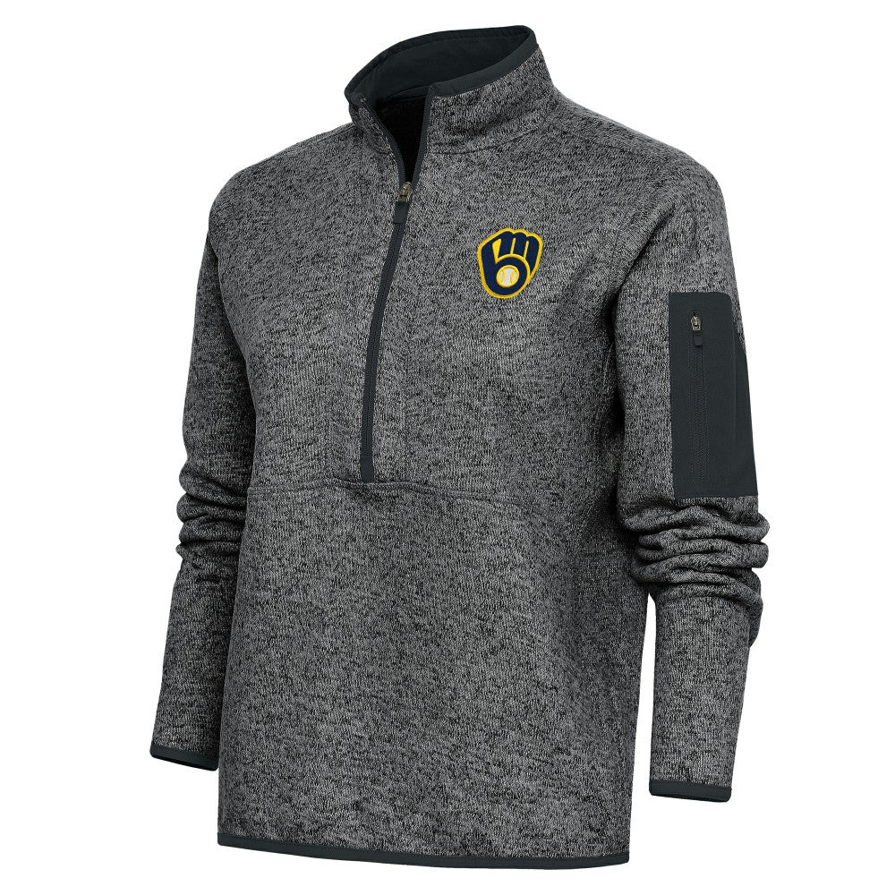 Milwaukee Brewers Antigua Women's Logo Fortune Quarter-Zip Pullover Jacket - Heather Charcoal