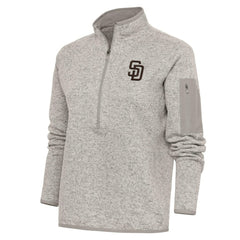 San Diego Padres Antigua Women's Logo Fortune Quarter-Zip Pullover Jacket - Oatmeal