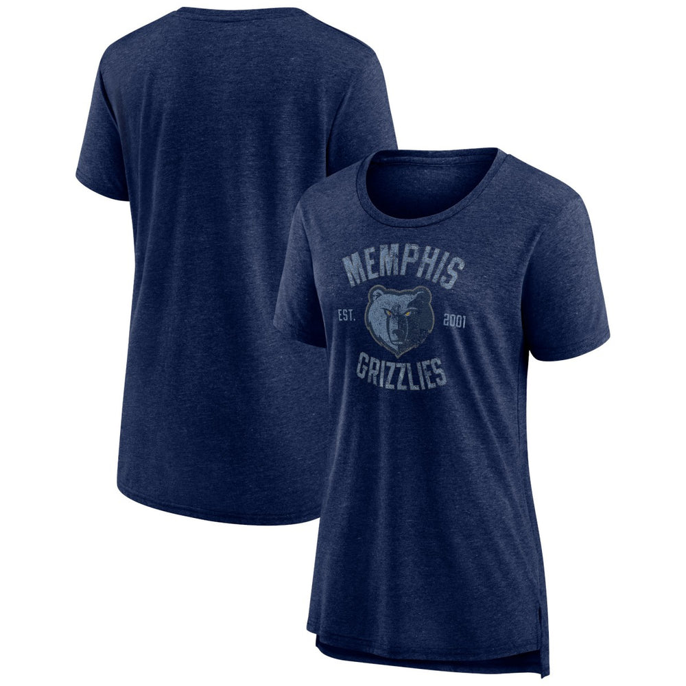 Memphis Grizzlies Women's Heritage Tri-Blend T-Shirt - Heather Navy for sale