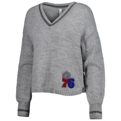 Philadelphia 76ers Lusso Women's Scarletts Lantern Sleeve Tri-Blend V-Neck Pullover Sweater - Gray for sale