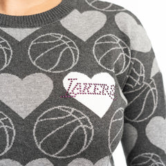 Los Angeles Lakers Lusso Women's Basketball Love Swarovski Crystal Intarsia Pullover Sweater - Charcoal discount