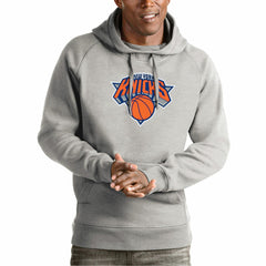 New York Knicks Antigua Team Logo Victory Pullover Hoodie - Heather Gray sale