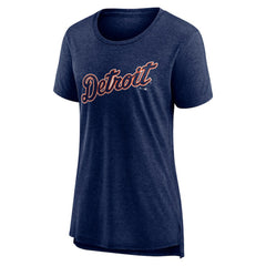 Detroit Tigers Women's Official Wordmark Tri-Blend T-Shirt - Heather Navy