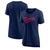 Minnesota Twins Women's Official Wordmark Tri-Blend T-Shirt - Heather Navy