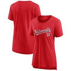 Washington Nationals Women's Official Wordmark Tri-Blend T-Shirt - Heather Red