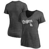 Los Angeles Dodgers Women's Team Lockup V-Neck T-Shirt - Charcoal