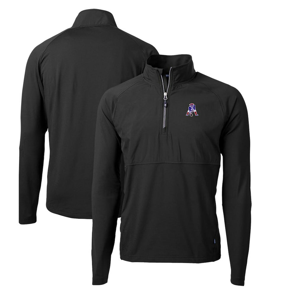 New England Patriots Cutter & Buck Adapt Eco Knit Hybrid Recycled Quarter-Zip Throwback Pullover Top - Black outlet