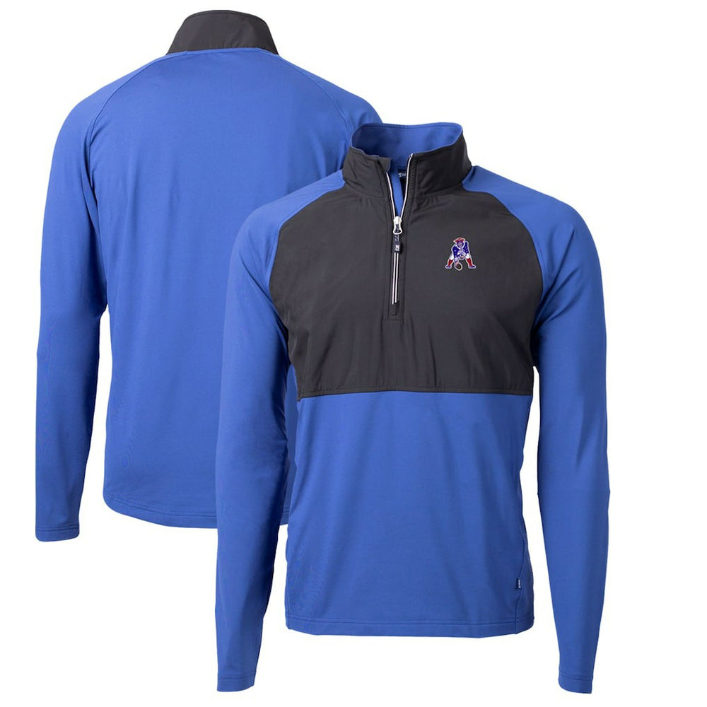 New England Patriots Cutter & Buck Adapt Eco Knit Hybrid Recycled Quarter-Zip Throwback Pullover Top - Royal/Black online