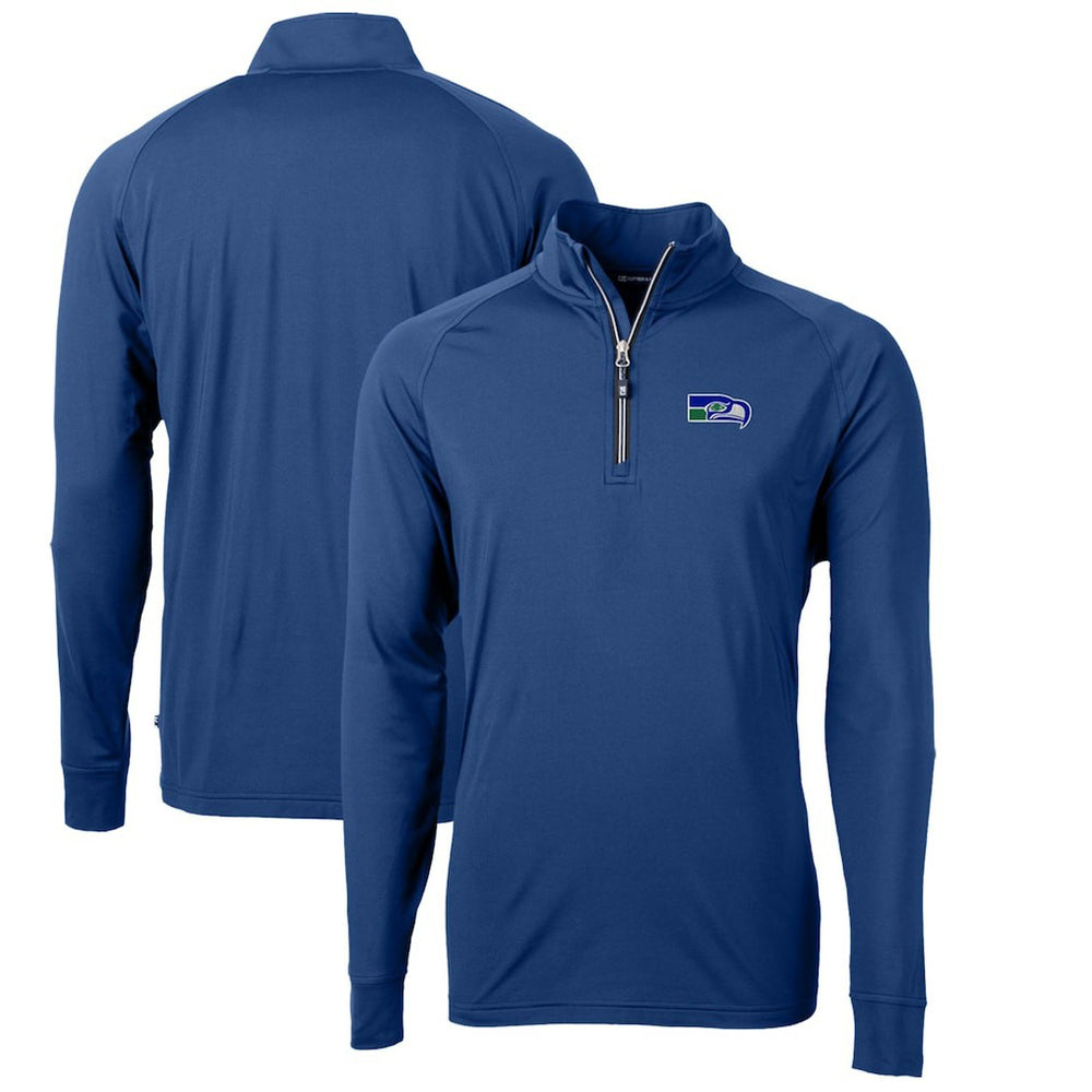 Seattle Seahawks Cutter & Buck Adapt Eco Knit Stretch Recycled Quarter-Zip Throwback Pullover Top - Royal cheap