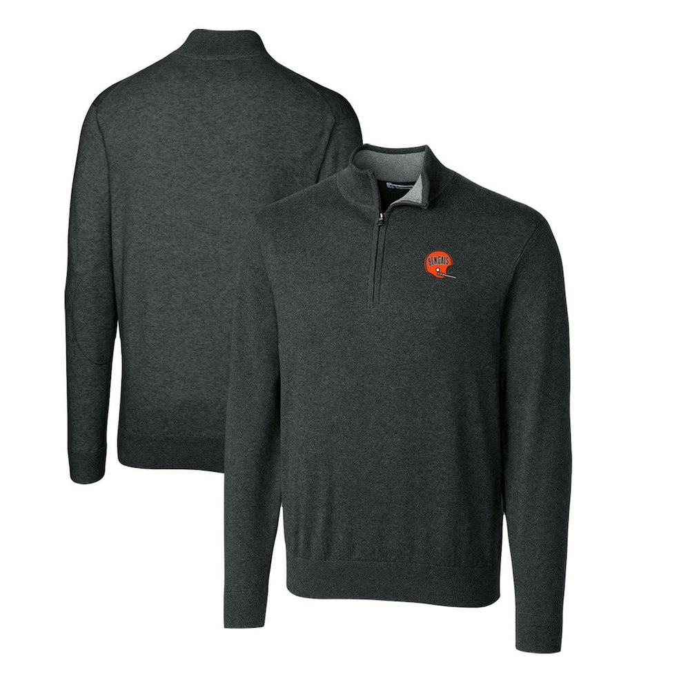 Cincinnati Bengals Cutter & Buck Throwback Logo Lakemont Tri-Blend Quarter-Zip Pullover Sweater - Heather Charcoal outlet