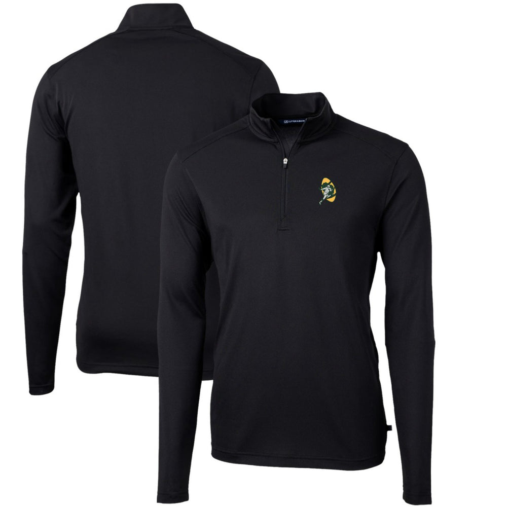 Green Bay Packers Cutter & Buck Throwback Logo Virtue Eco Pique Recycled Quarter-Zip Pullover Top - Black sale