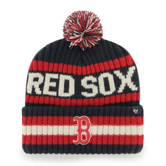 Boston Red Sox Primary Team Logo Bering Pom Top Cuff Knit Hat - Navy | 47 brand