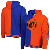 New York Knicks Hardwood Classics Split Pullover Hoodie - Blue/Orange | Mitchell & Ness shop