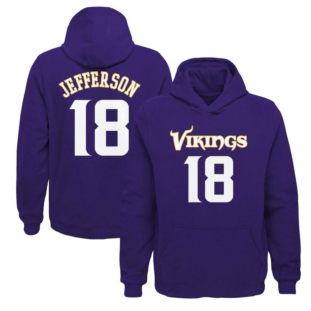 Justin Jefferson Minnesota Vikings Youth Mainliner Player Name & Number Pullover Hoodie - Purple cheap