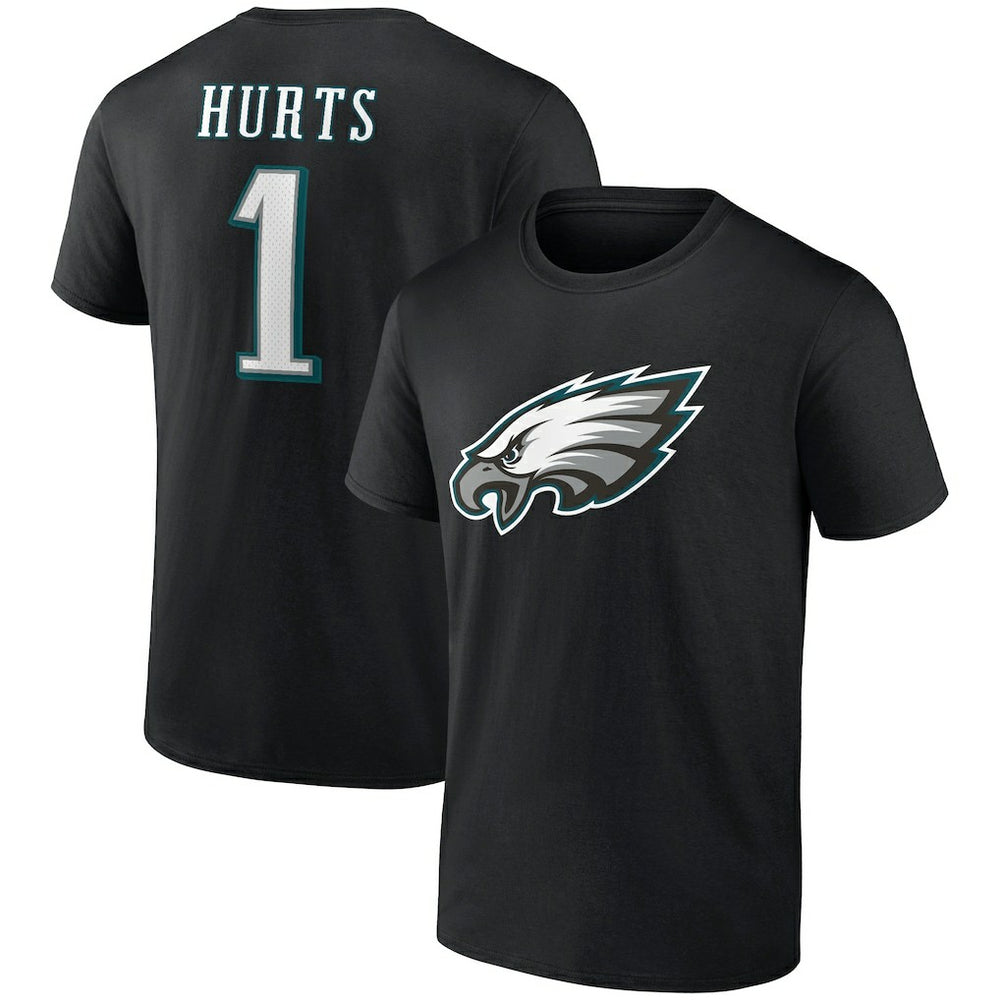 Jalen Hurts Philadelphia Eagles Icon Player Name & Number T-Shirt - Black on sale