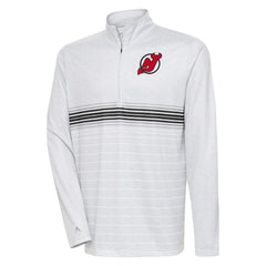 New Jersey Devils Antigua Bullseye Quarter-Zip Pullover Top Heather Gray/Black