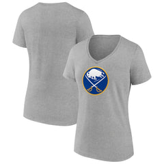 Buffalo Sabres Women's Primary Logo Team V-Neck T-Shirt Heather Gray