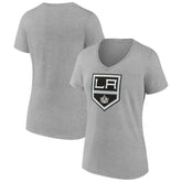Los Angeles Kings Women's Primary Logo Team V-Neck T-Shirt Heather Gray