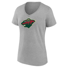 Minnesota Wild Women's Primary Logo Team V-Neck T-Shirt Heather Gray