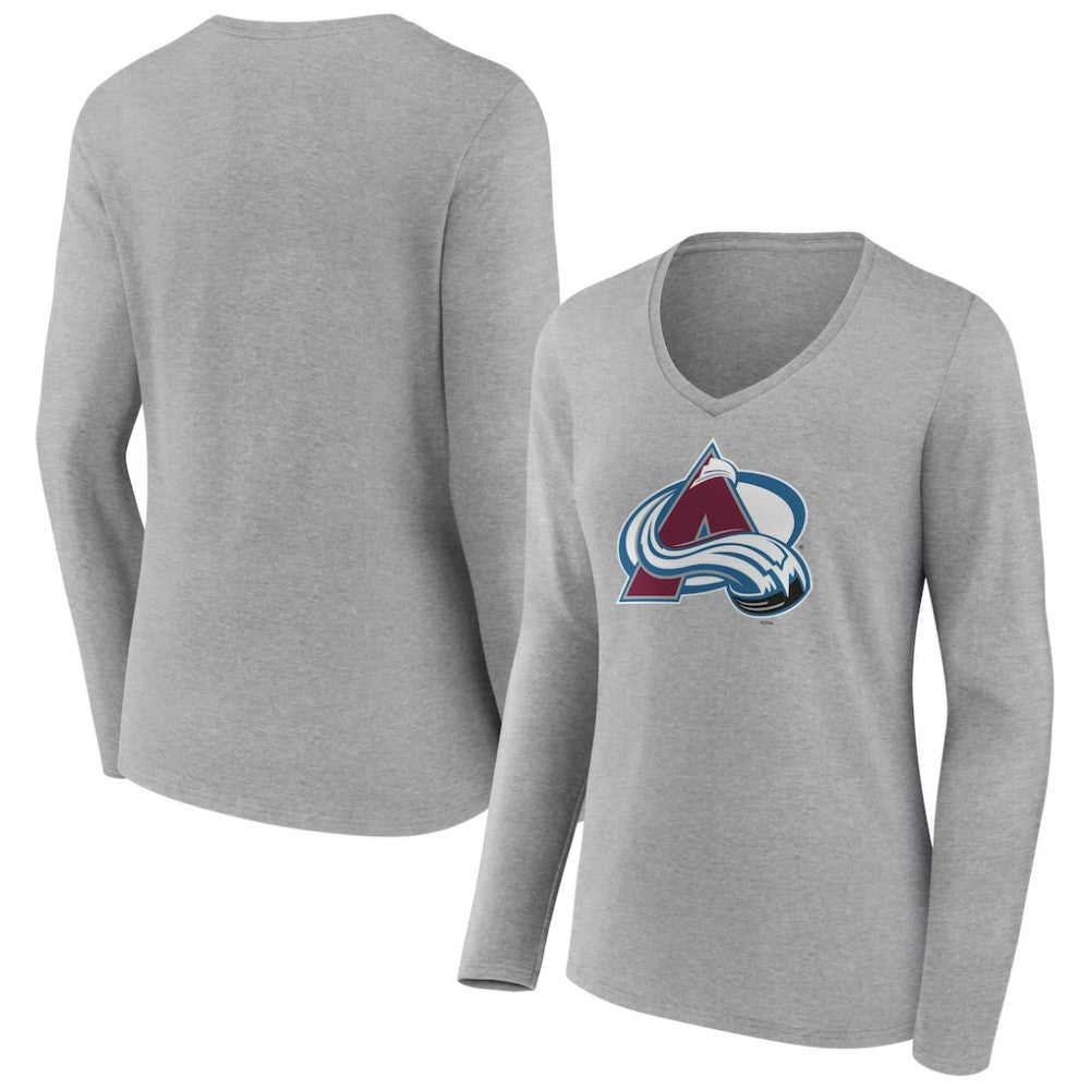 Colorado Avalanche Women's Primary Logo Team Long Sleeve V-Neck T-Shirt Heather Gray