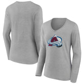 Colorado Avalanche Women's Primary Logo Team Long Sleeve V-Neck T-Shirt Heather Gray