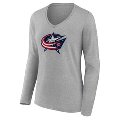 Columbus Blue Jackets Women's Primary Logo Team Long Sleeve V-Neck T-Shirt Heather Gray
