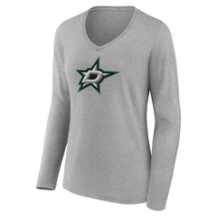 Dallas Stars Women's Primary Logo Team Long Sleeve V-Neck T-Shirt Heather Gray