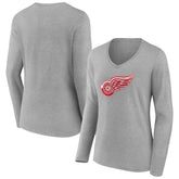 Detroit Red Wings Women's Primary Logo Team Long Sleeve V-Neck T-Shirt Heather Gray