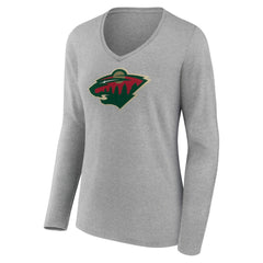Minnesota Wild Women's Primary Logo Team Long Sleeve V-Neck T-Shirt Heather Gray